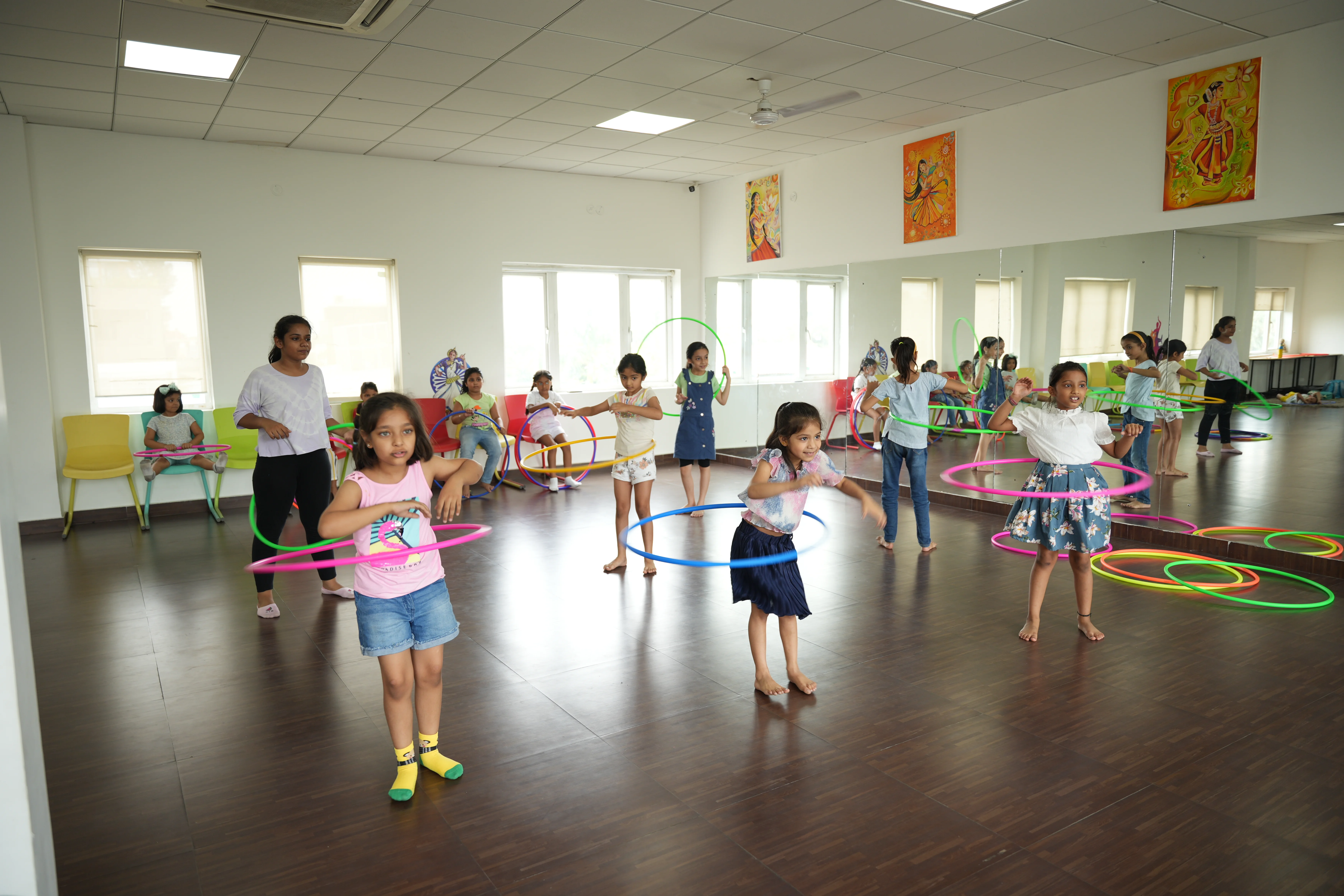 Gymnastic & Hula Hoop, Ribbon class at B.P. Jain Skill Development Center